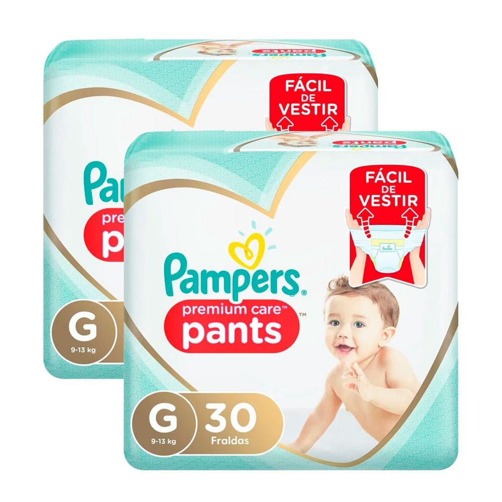 Kit 2 Fralda Infantil Pampers Premium Care Pants Tamanho G com 30 Unidades Cada