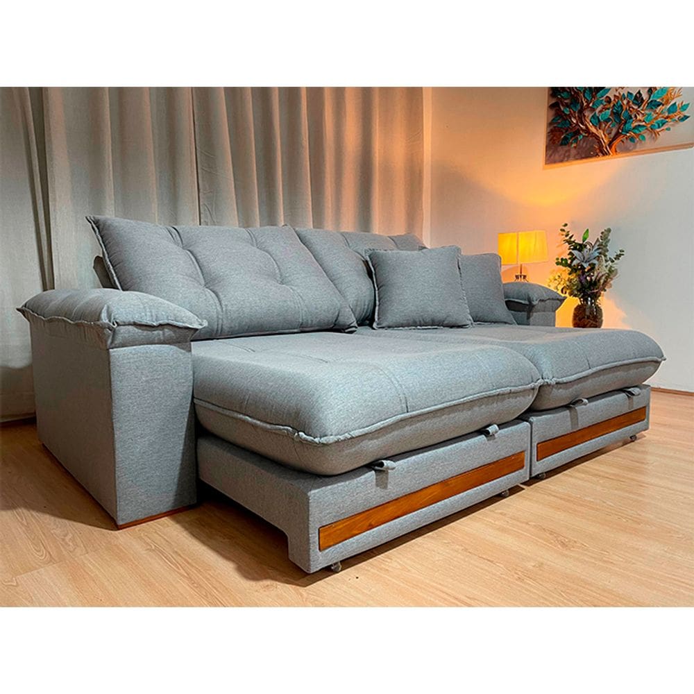 Sofá Retrátil Reclinável 2,10 m Linho Cinza A230 Gael