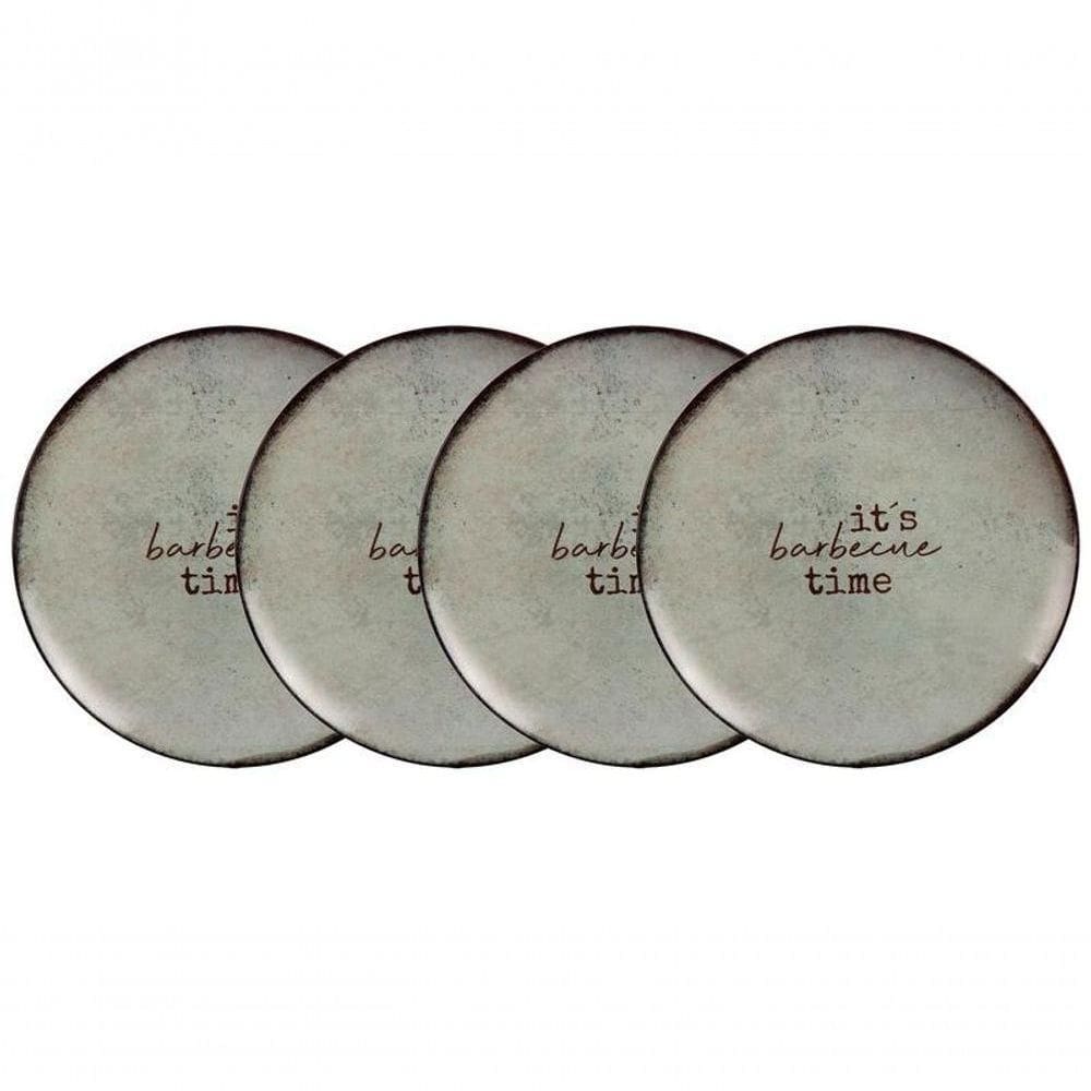 Conjunto De Pratos Raso Tramontina Churrasco Rustic 4 Peças Em Porcelana 28cm