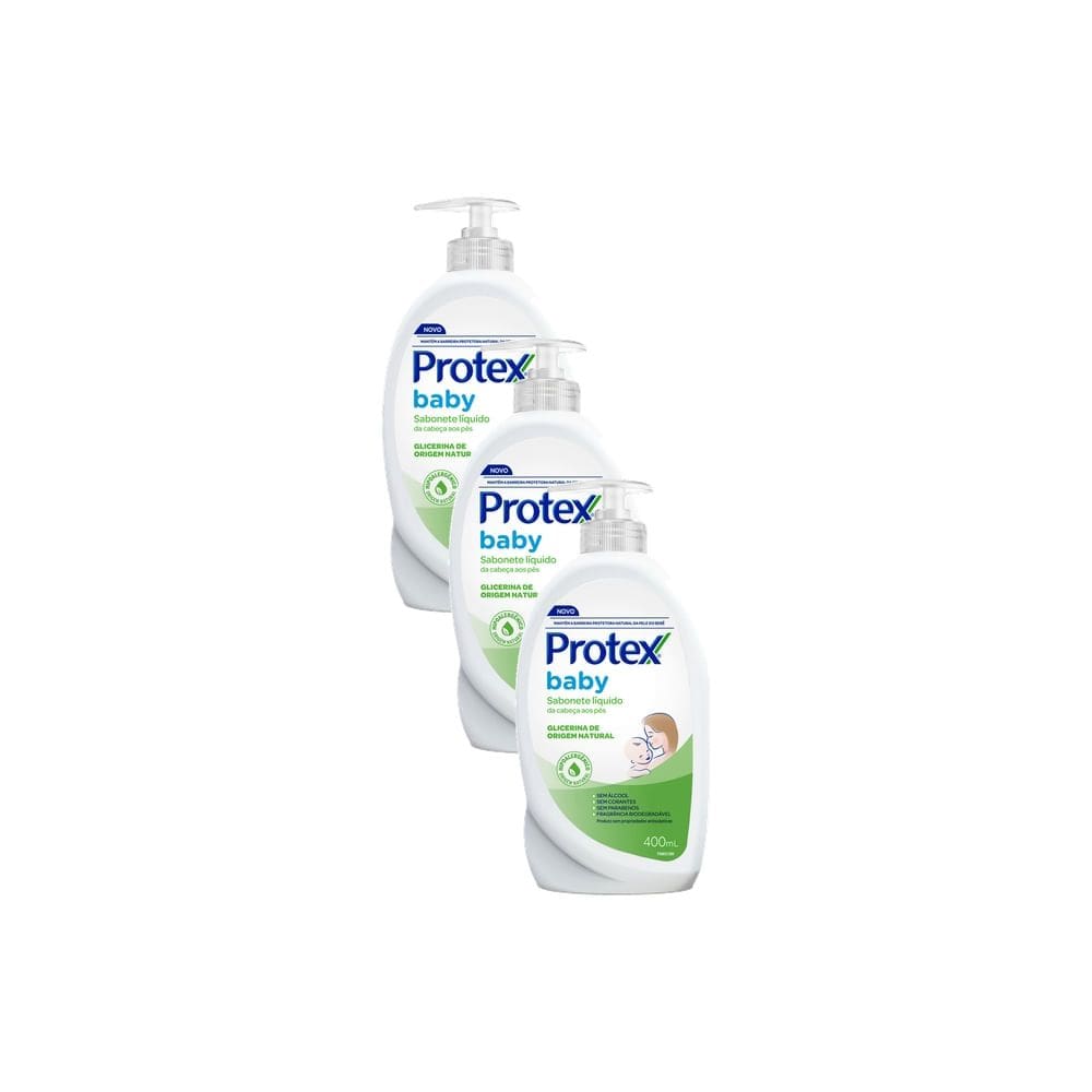 Kit 3 Sabonete Líquido Protex Baby Glicerina Natural da Cabeça aos Pés 400ml