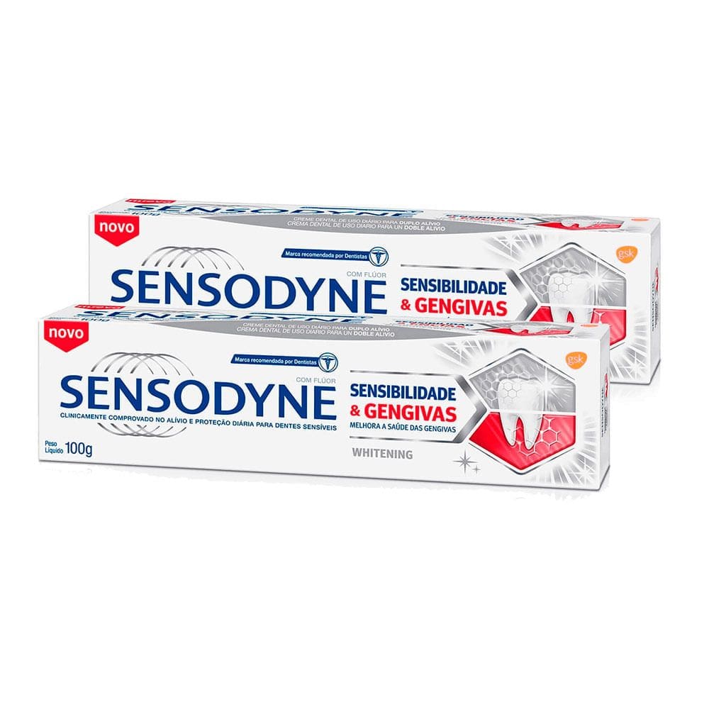 Kit 2 Creme Dental Sensodyne Sensibilidade e Gengivas Whitening 100g