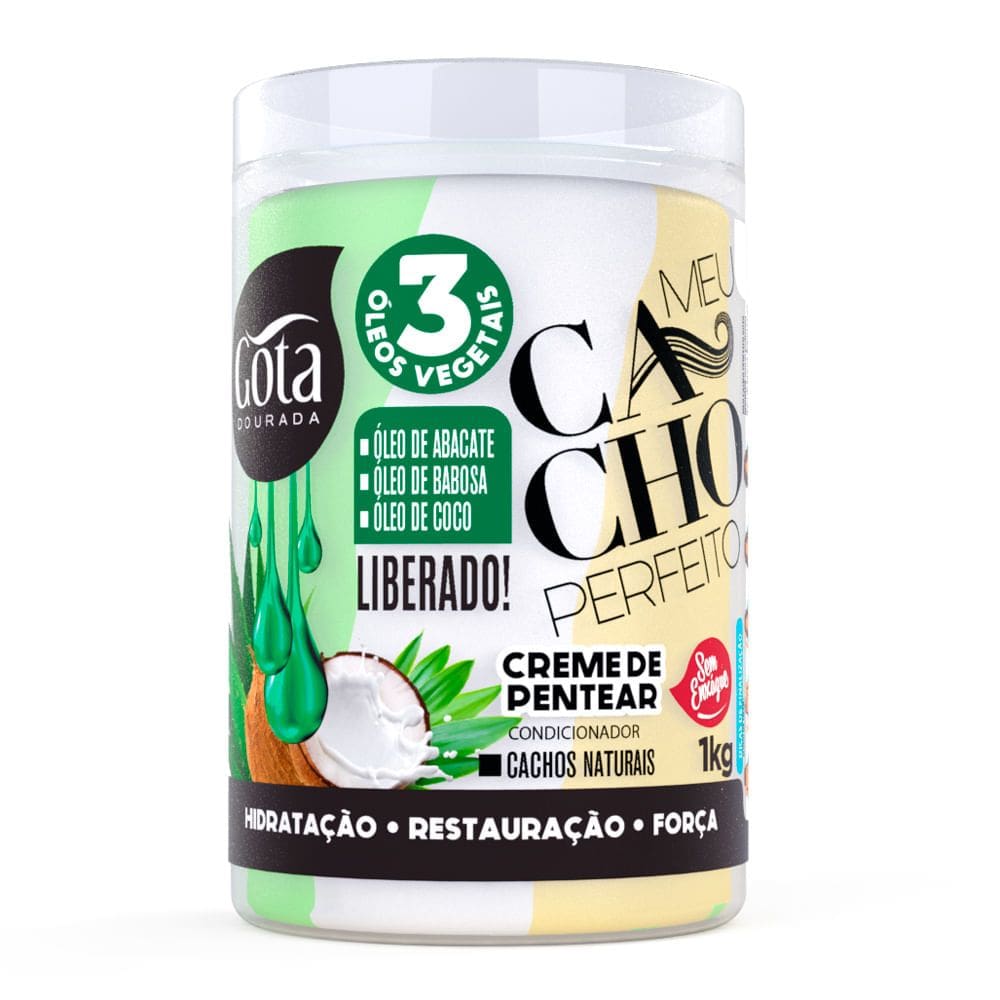 Creme para Pentear Gota Dourada Meu Cacho Perfeito 3 Óleos Abacate Babosa e Coco 1Kg