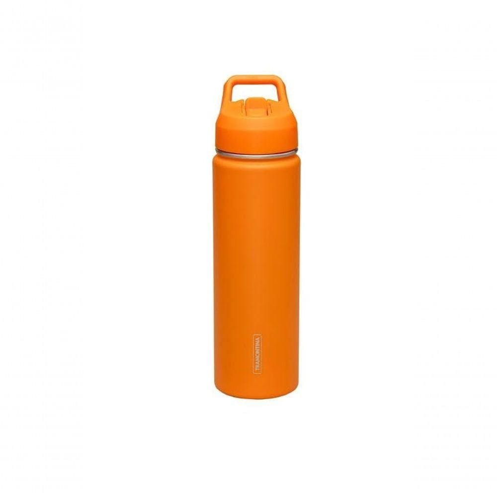 Garrafa Térmica Tramontina Aço Revestido Laranja Com Canudo 650ml