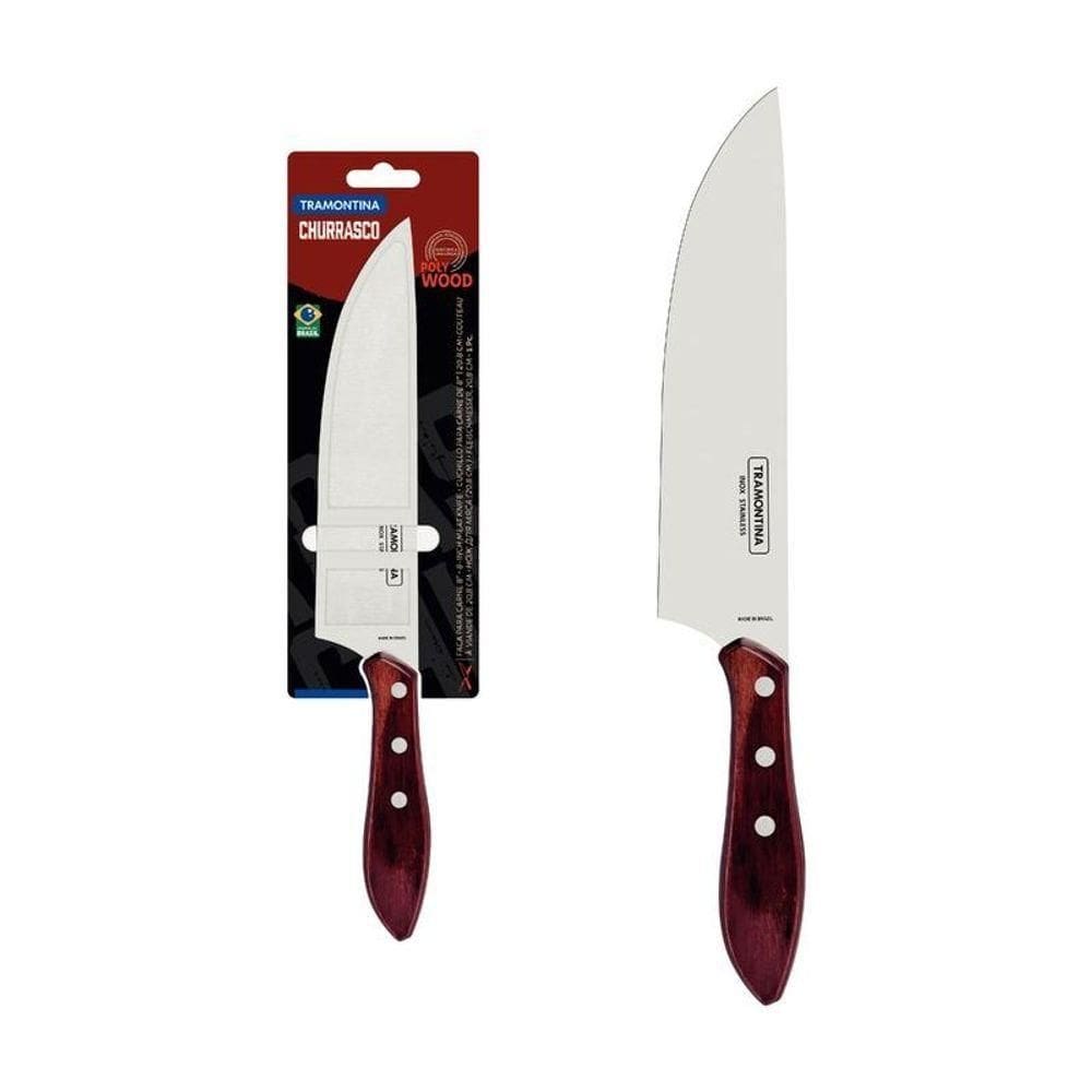 Faca Para Carne Tramontina Em Aço Inox E Cabo Polywood Vermelho 8