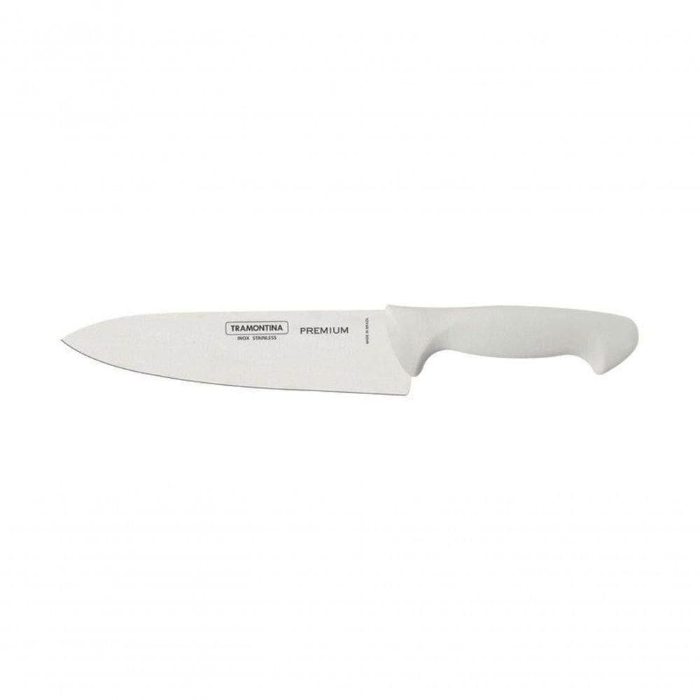 Faca Chef Tramontina Premium Com Lâmina Em Aço Inox E Cabo De Polipropileno Branco 8”
