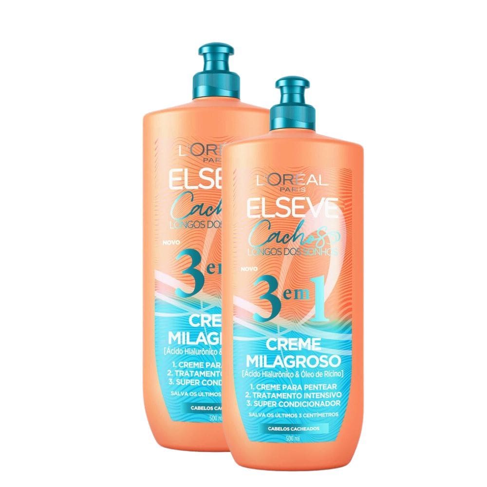 Kit 2 Creme Milagroso 3 em 1 L`Oréal Paris Elseve Cachos Longos dos Sonhos 500ml
