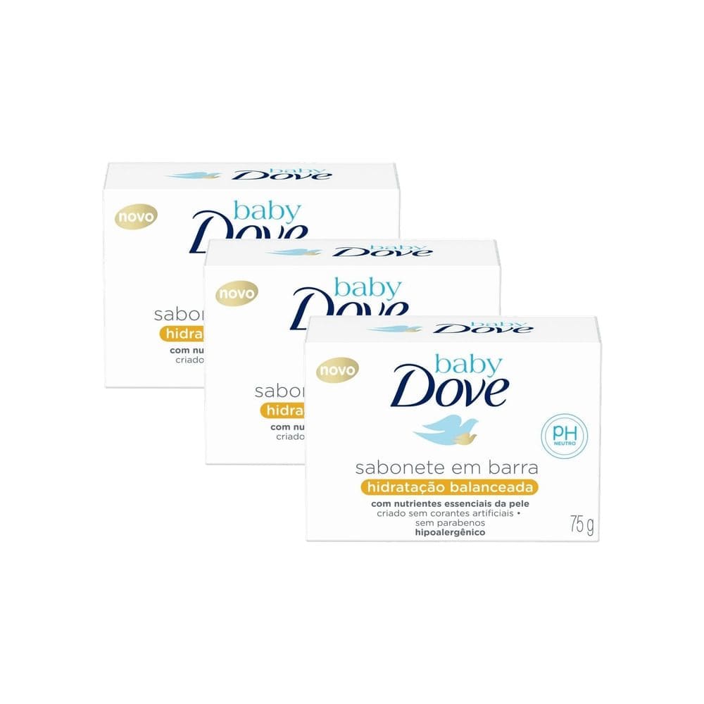 Kit 3 Sabonete em Barra Dove Baby Hidratação Balanceada 75g