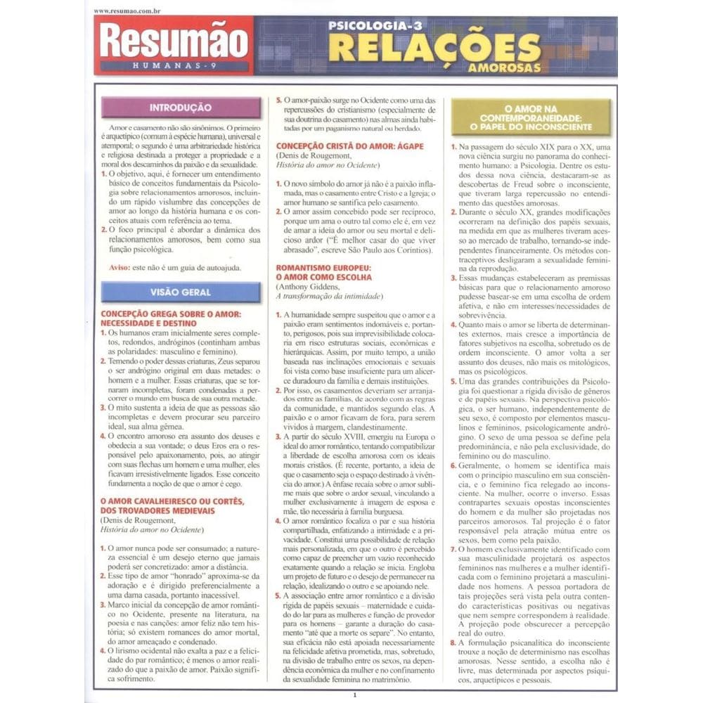 Resumao - Psicologia 3 - Relacoes Amorosas