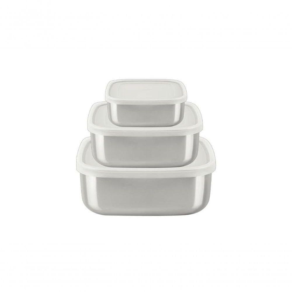 Jogo De Potes Tramontina Freezinox Quadrados Aço Inox 3 Peças
