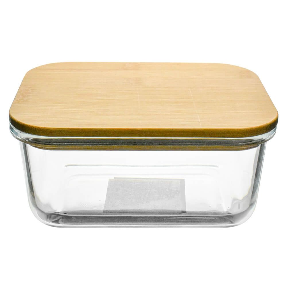 Pote Hermético em Vidro Retangular Tampa em Bambu 370ml - Vista Home
