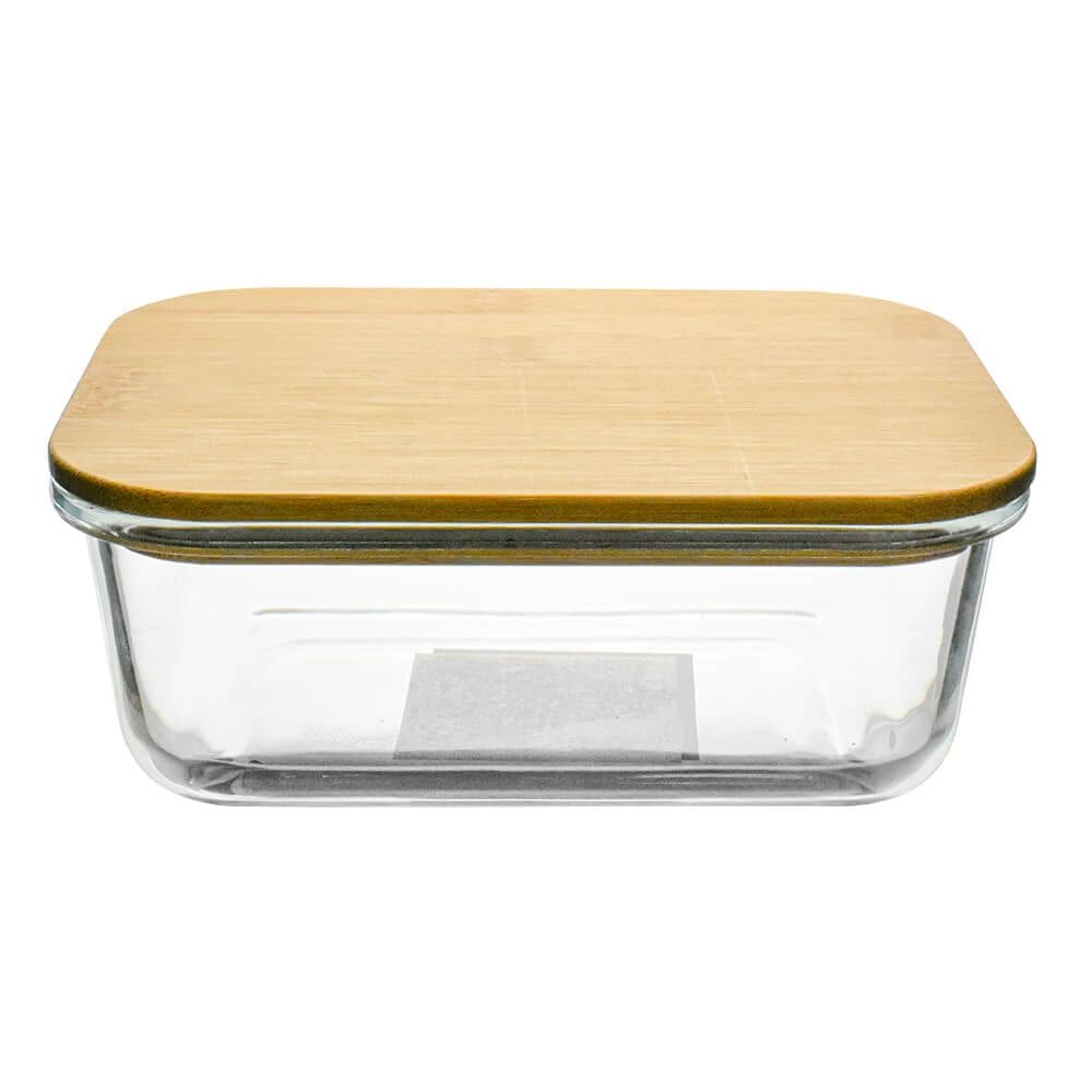 Pote Hermético em Vidro Retangular Tampa em Bambu 640ml - Vista Home