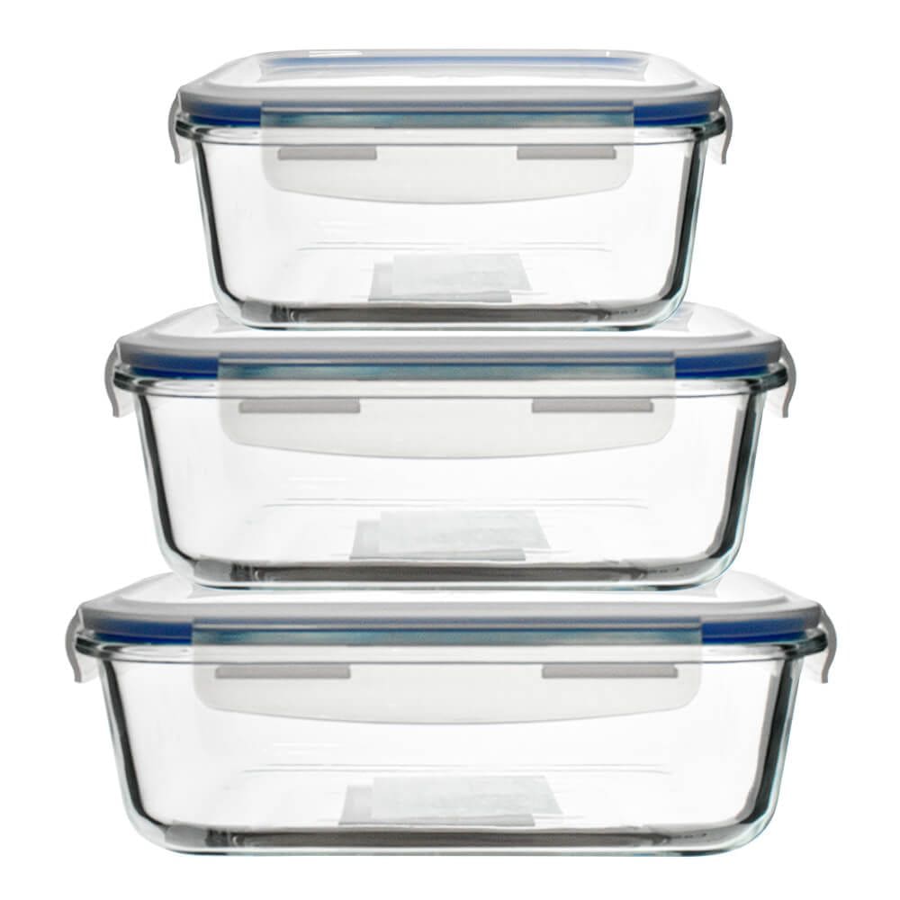 Jogo de Potes Herméticos de Vidro com Travas Retangular 3 peças - Vista Home