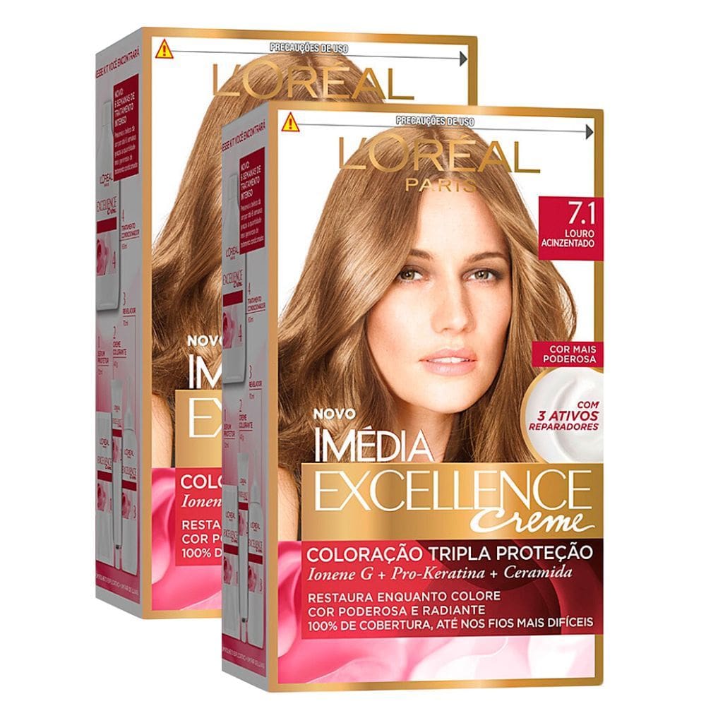 Kit 2 Tintura Creme Imédia Excellence L`oréal Louro Acinzentado 7.1 Kit