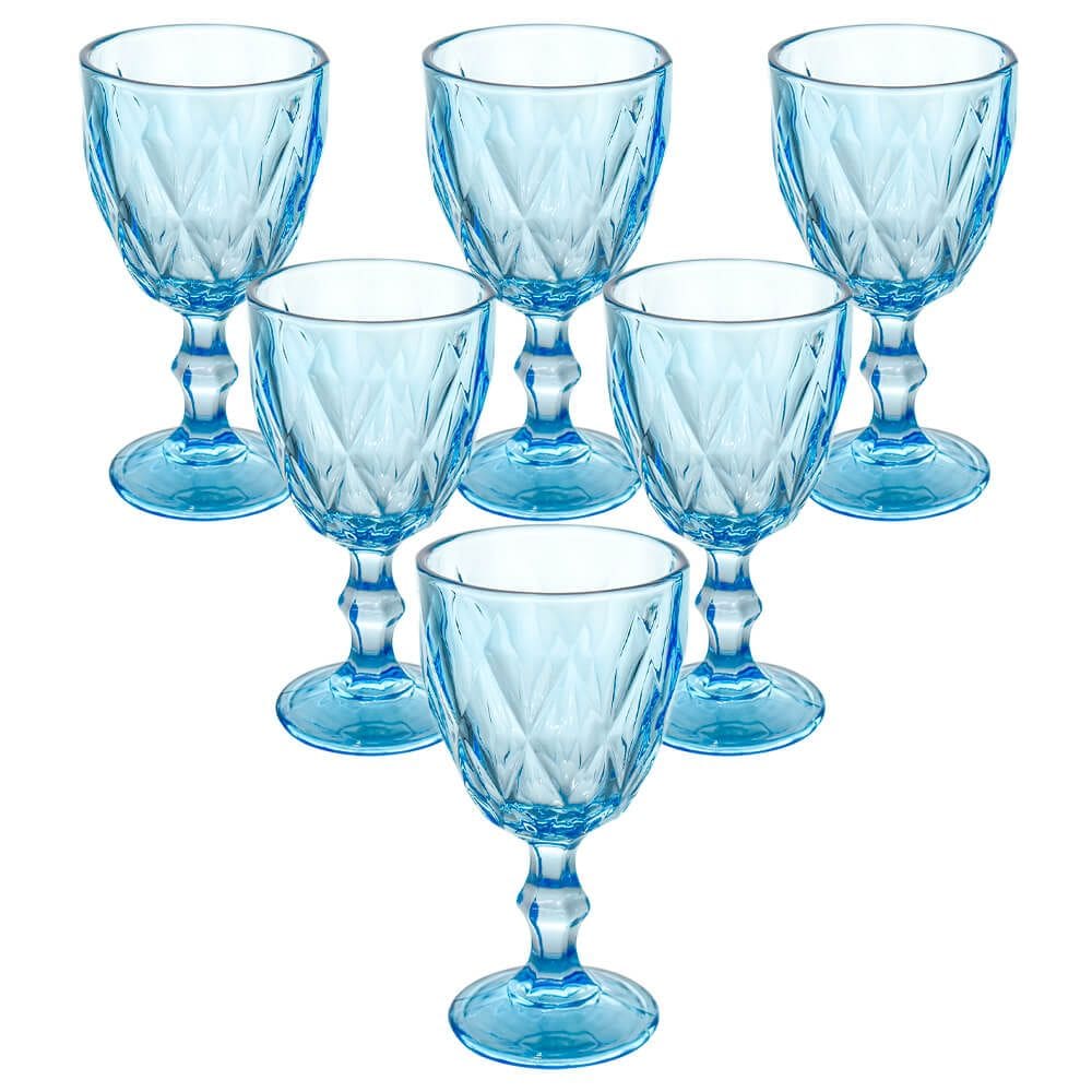 Jogo de Taças de Vidro Stella Azul 300ml 6 Peças - Vista Home