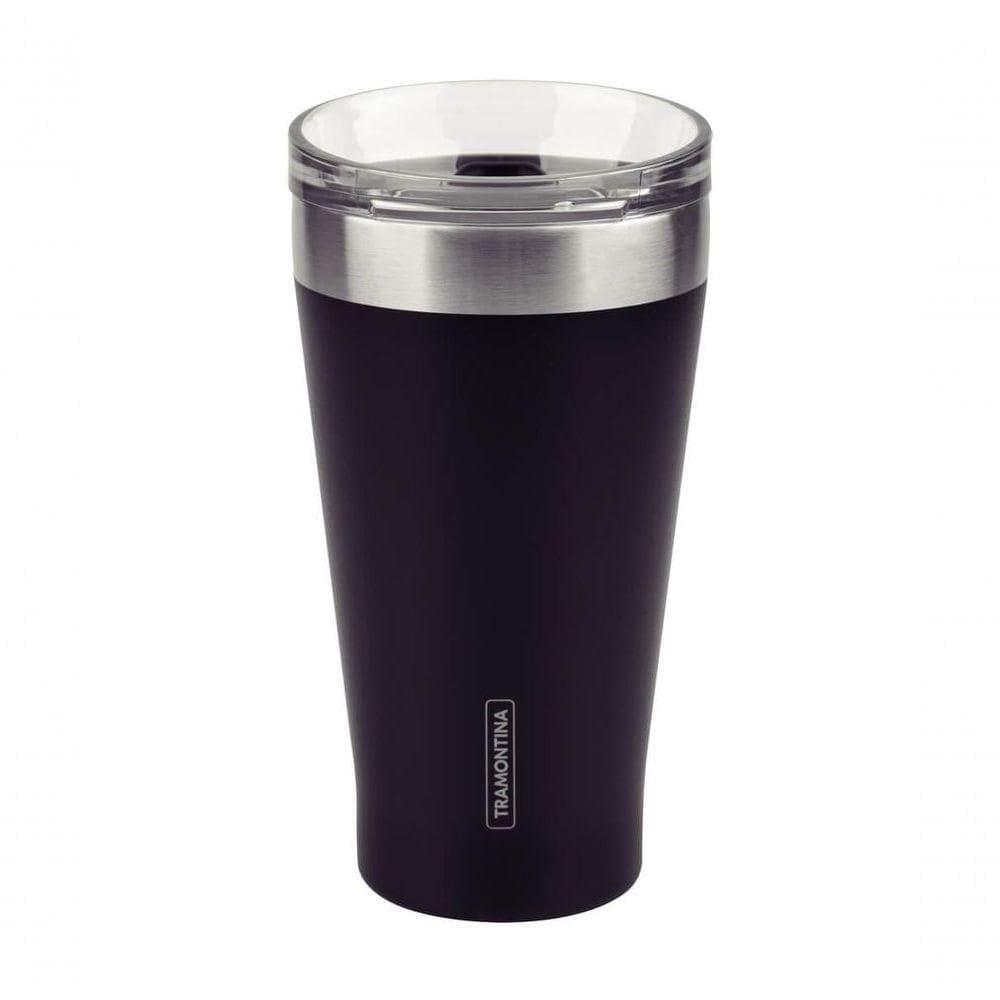 Copo Térmico Preto Em Aço Inox Tramontina Exata Com Tampa 550ml