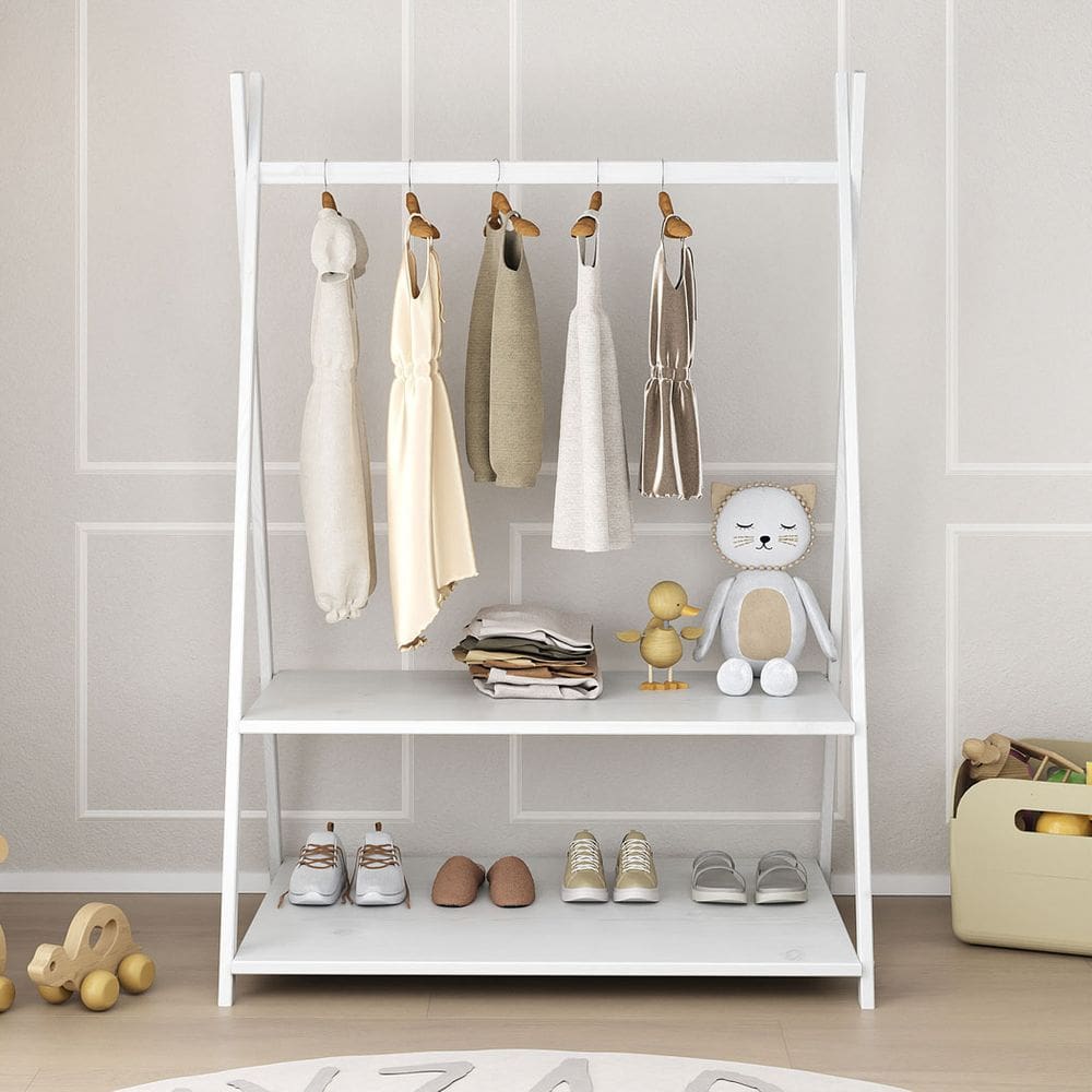 Guarda Roupa Arara Montessori Criança Madeira Branco Danilo