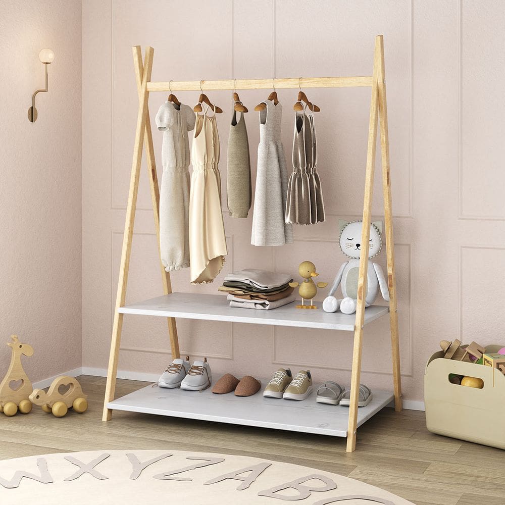 Cabideiro Montessoriano Infantil Madeira Natural Branco Danilo