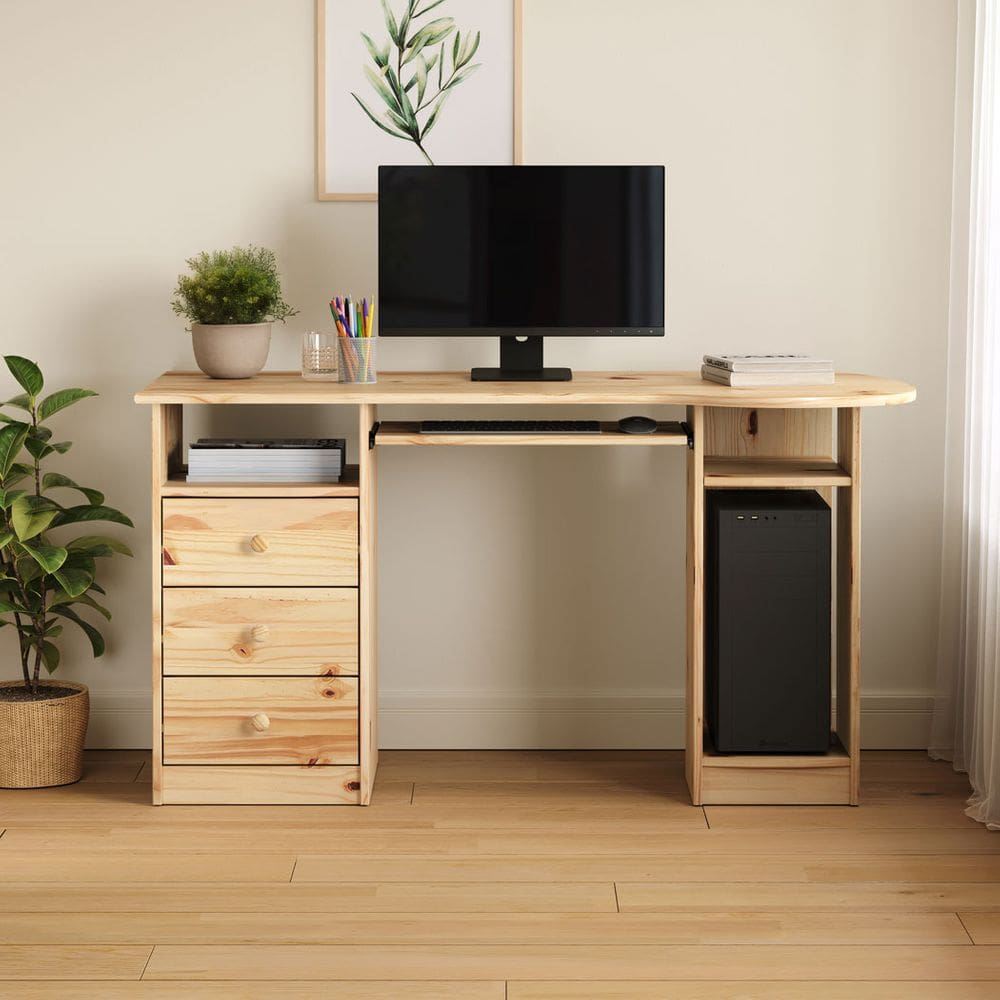 Escrivaninha Mesa de Escritório 140 cm Computador Rústica Madeira Natural Bob