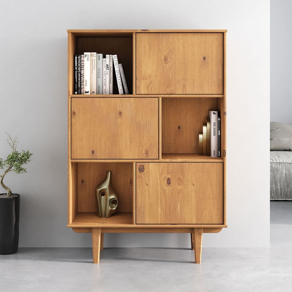 Armário Madeira Livros 3 Nichos Fecho Toque  Madeira Freijó Simona