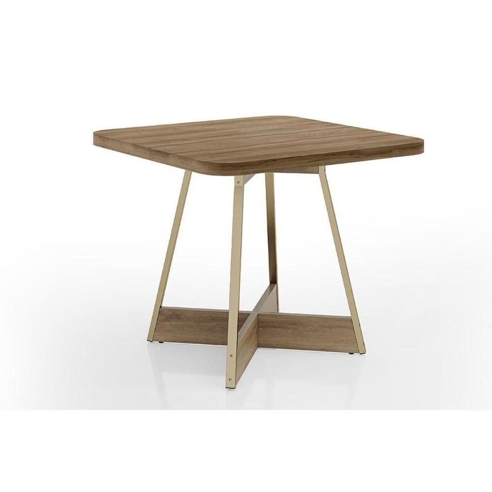 Mesa De Sala Jantar átria 1593 Quadrada Aço C/ Tampo Madeirado 90x90cm Dourado/noce/carvalho - Carraro