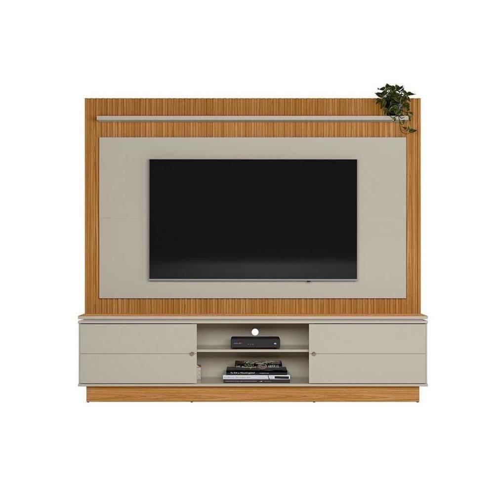 Home P/ Tv Até 75 Pol Guararapes C/ 2 Portas 2 Prateleiras E Pés 191x215cm Nature/off White - Linea Brasil