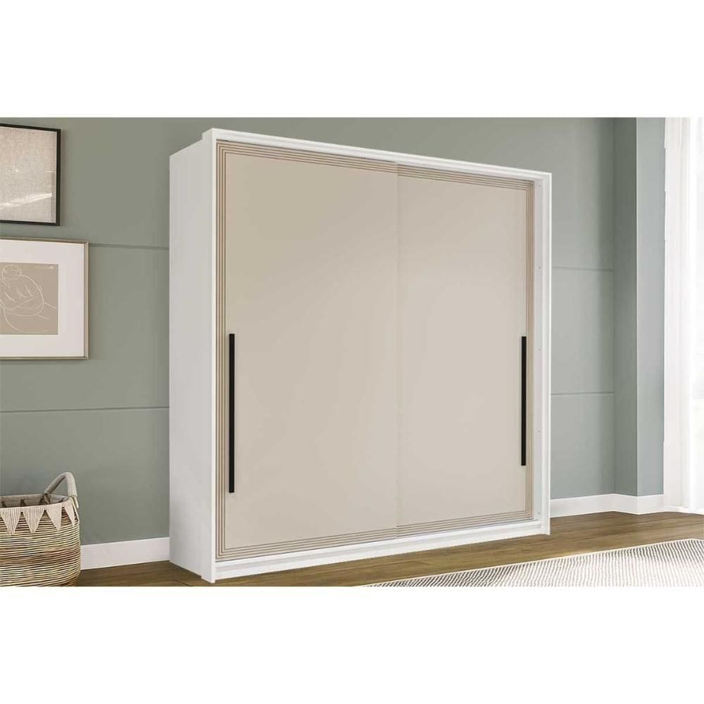 Guarda Roupa 2 Portas De Correr (1 C/ Espelho) E 2 Gavetas Valência Branco/creme - Politorno