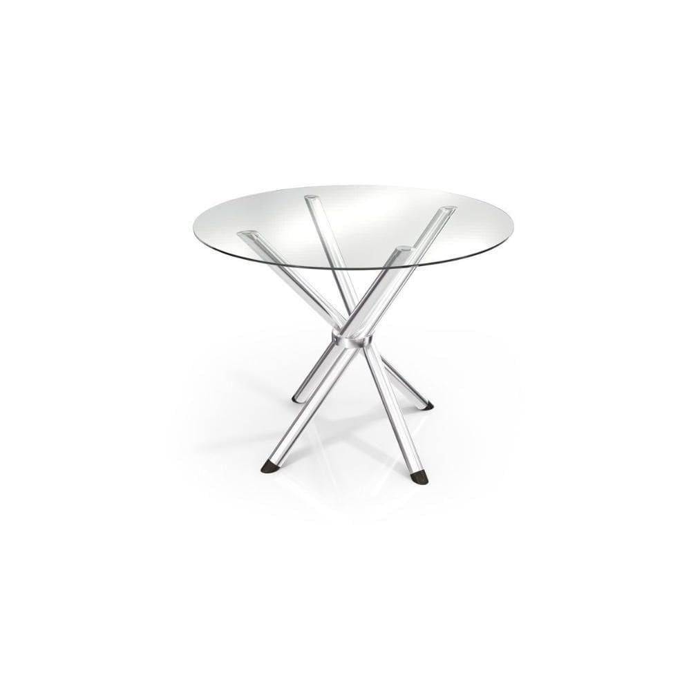 Mesa De Sala Jantar Volga C/ Tampo De Vidro Redondo 95cm Cromada - Kappesberg