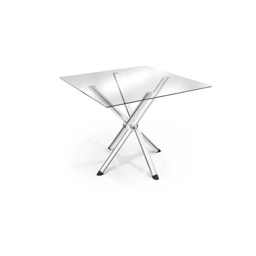 Mesa De Sala Jantar Volga C/ Tampo De Vidro Quadrado 90cm Cromada - Kappesberg