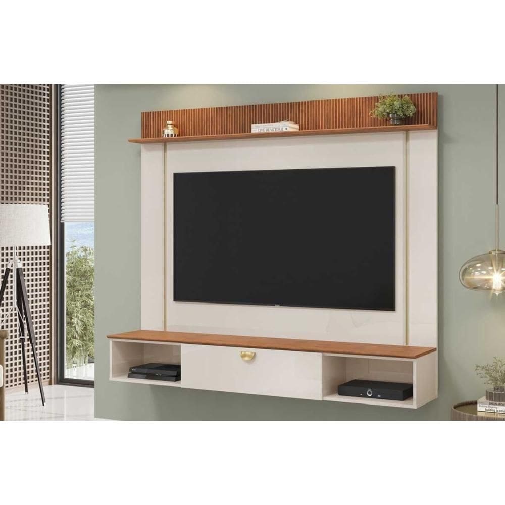Painel Home P/ Tv Até 70 Pol Iza 176x152cm Off White/freijó - Dj Móveis