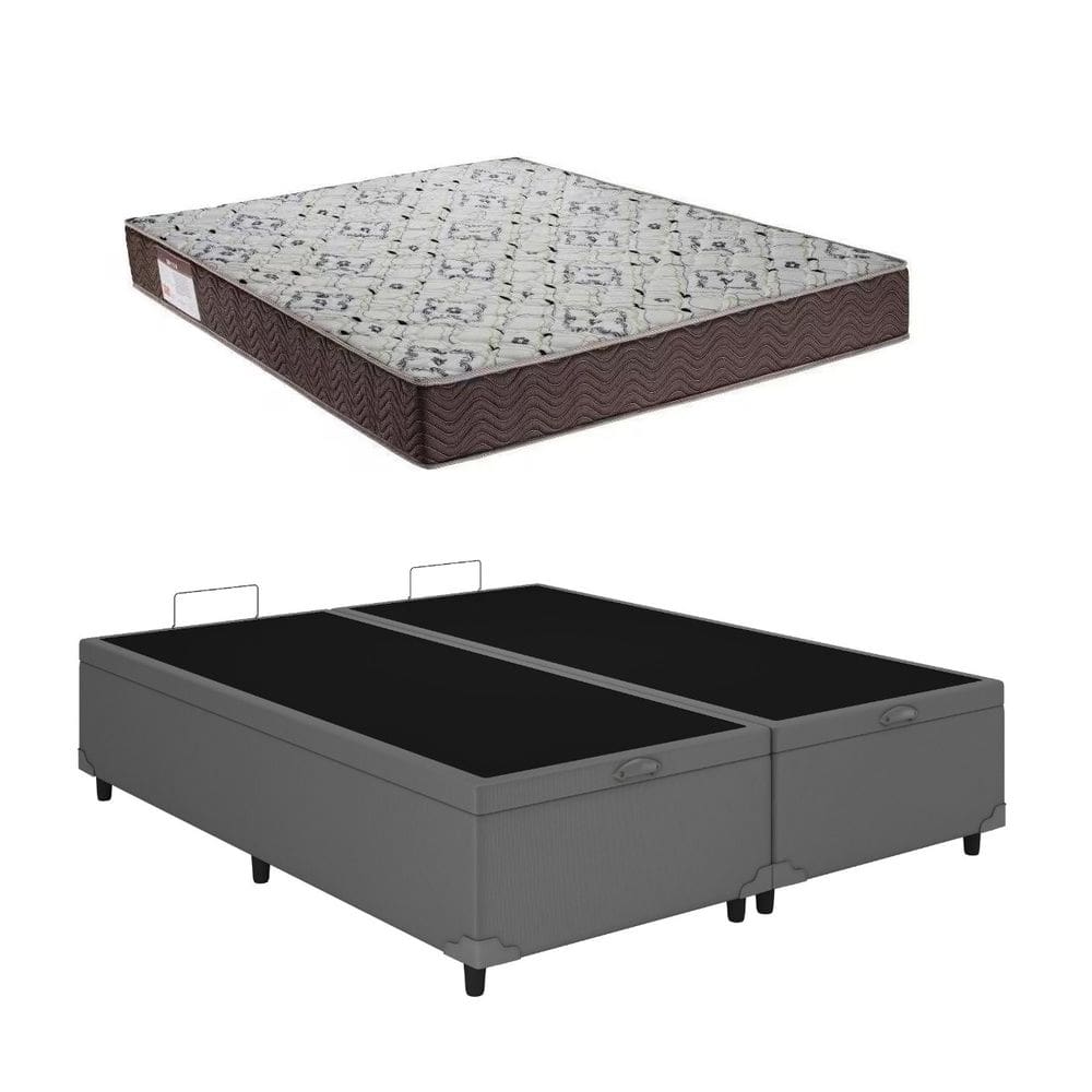 Cama Box Baú Casal Bipartido Cinza Colchão ISO 150 D45 - Ortobom