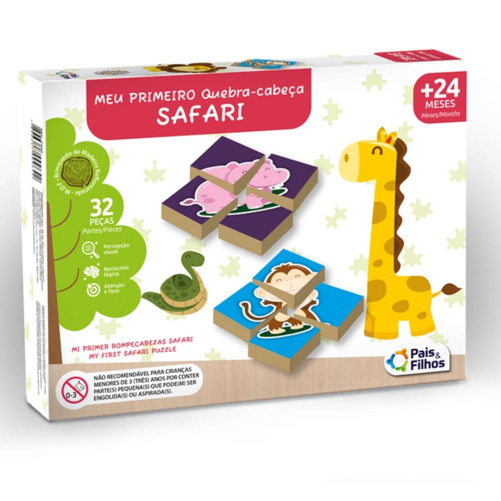 Meu Primeiro Quebra-Cabeça Safari 32 Peças Madeira