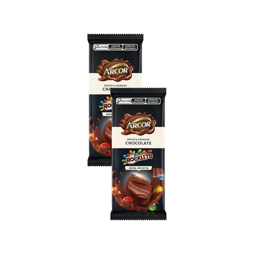 Kit 2 Chocolate Arcor Rocklets ao Leite 80g