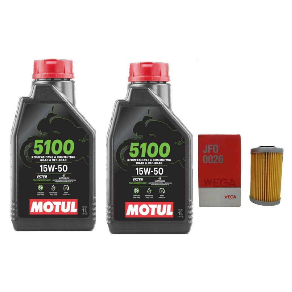 Kit Troca Óleo 2L Motul 5100 15W50 4T Ktm Duke 390 200 + 1 Filtro Óleo Jfo0026 Wega