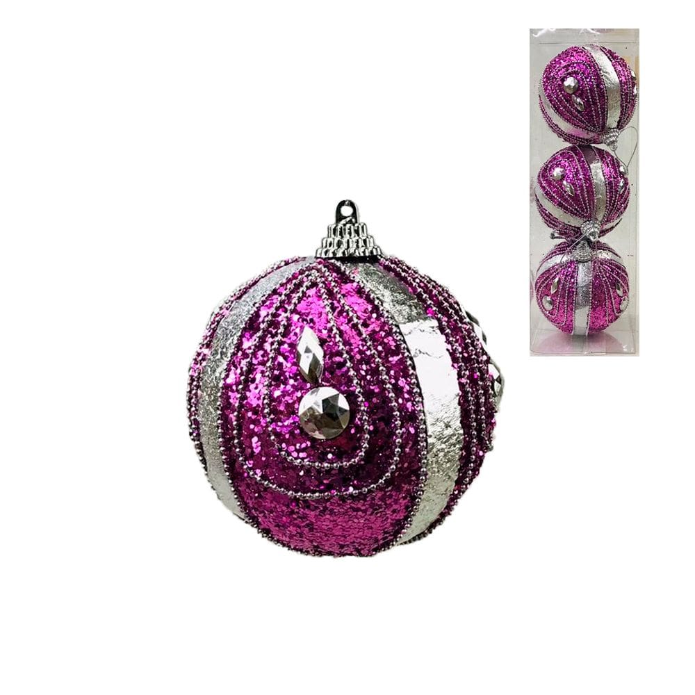 Kit C/3 Bolas para Arvore de Natal Pink Decoração Natalina 8cm RC3820