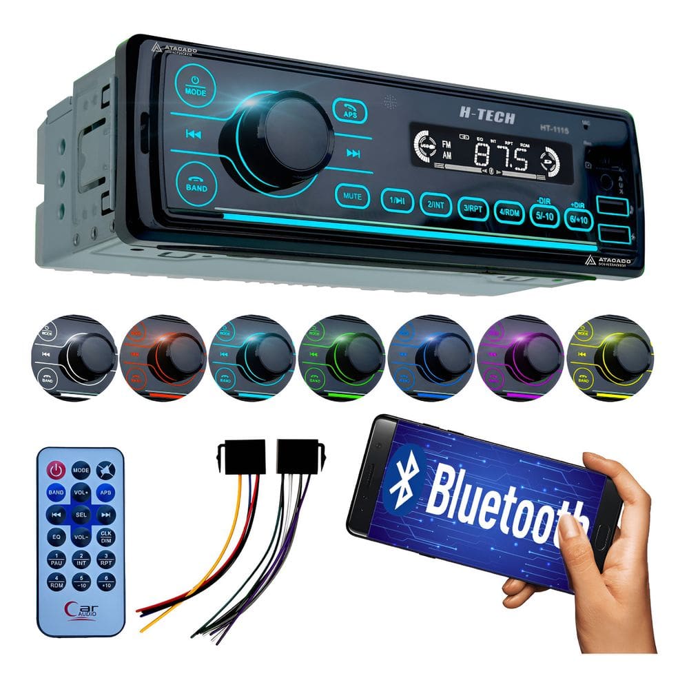 Rádio Som Automotivo Mp3 C/ Bluetooth 2 Usb Aux Rgb 7 Cores