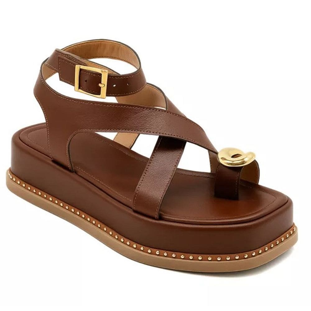 23403FP-Sandália Flatform Feminina Papete Tiras Fivela Napa