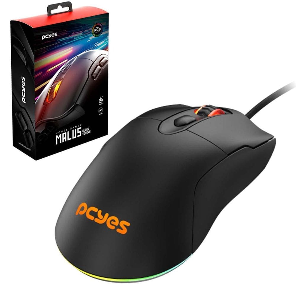 Mouse Gamer Pcyes Malus Black Vulcan 12400 Dpi Rgb 6 Botoes