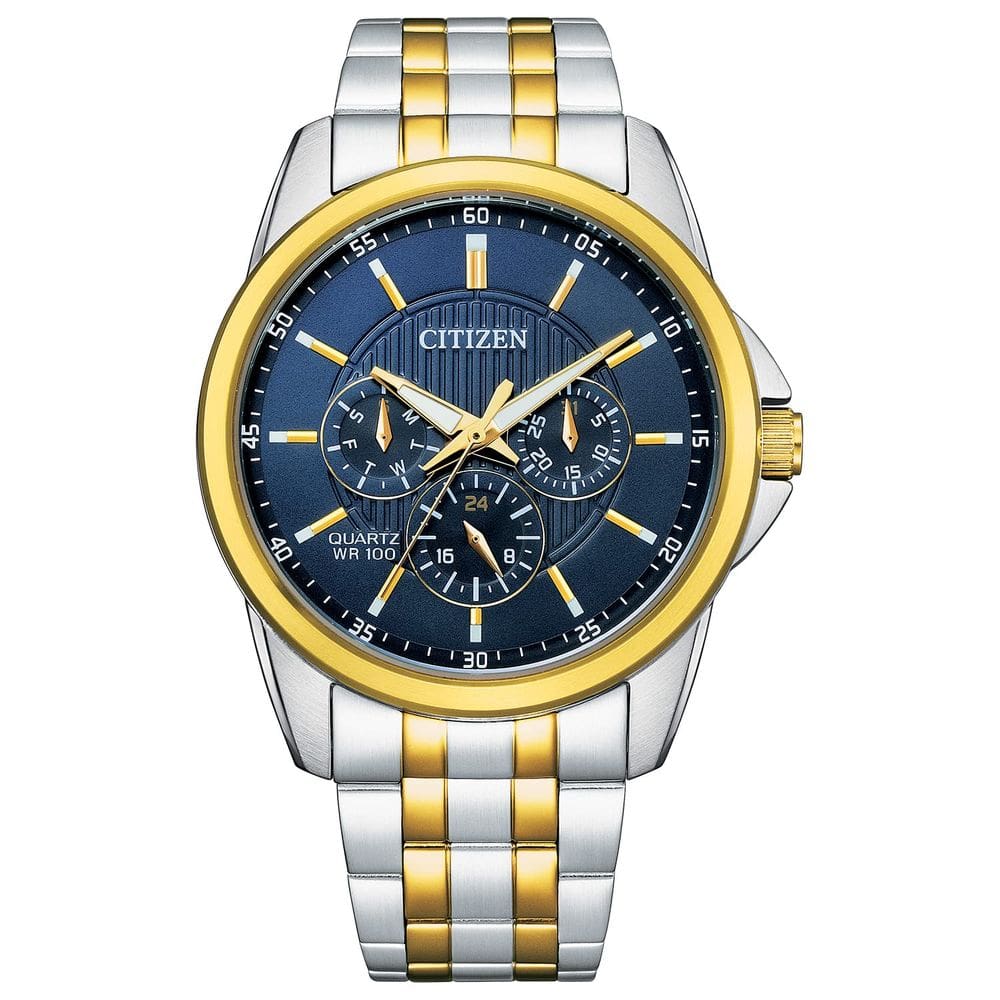 Relógio Citizen Quartz para homens com mostrador azul e pulseira de aço inoxidável
