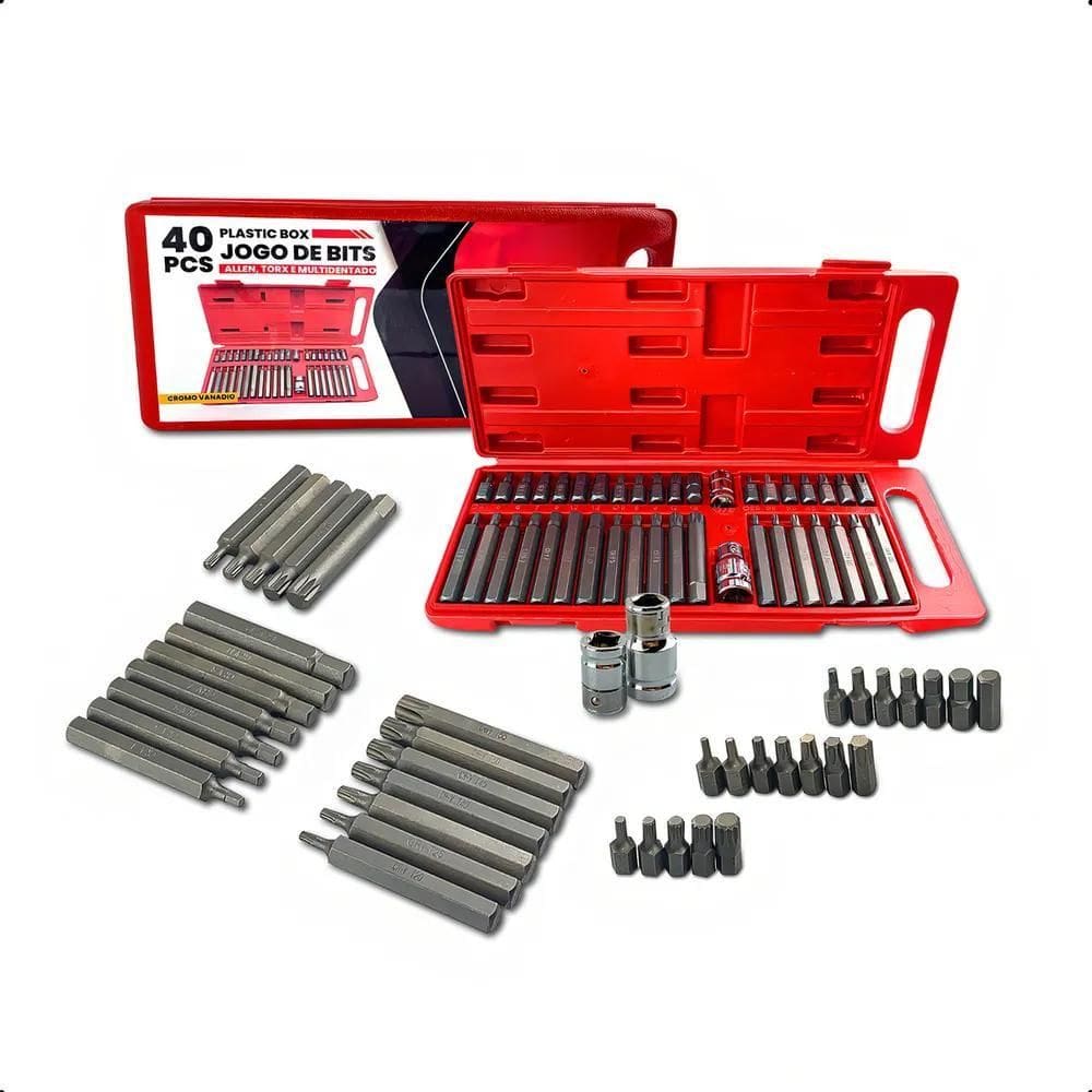 Jogo Ferramenta Bits Torx Allen Multidentado 40 Peças Maleta