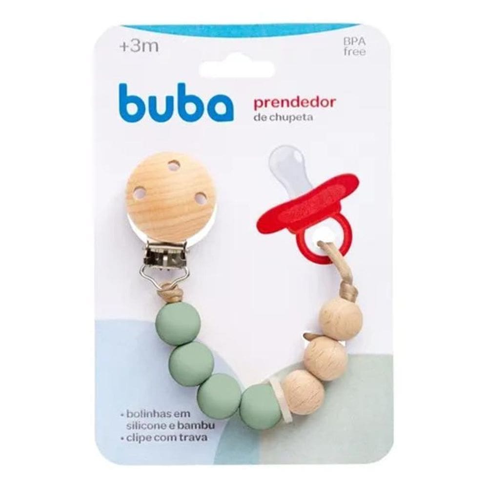 Prendedor De Chupeta Silicone E Bambu Rosa Azul Verde Buba