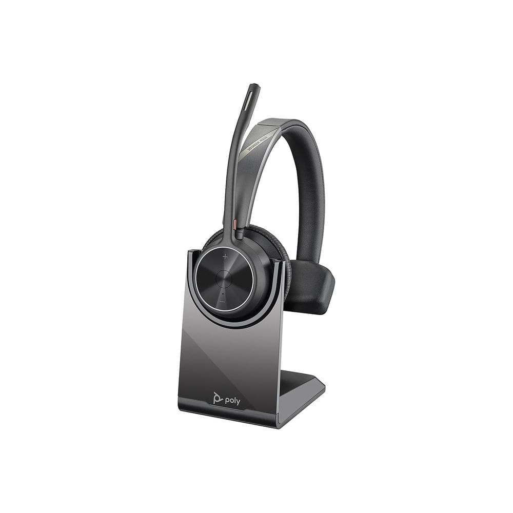 Fone de ouvido sem fio Poly Voyager 4310 UC com suporte de carregamento