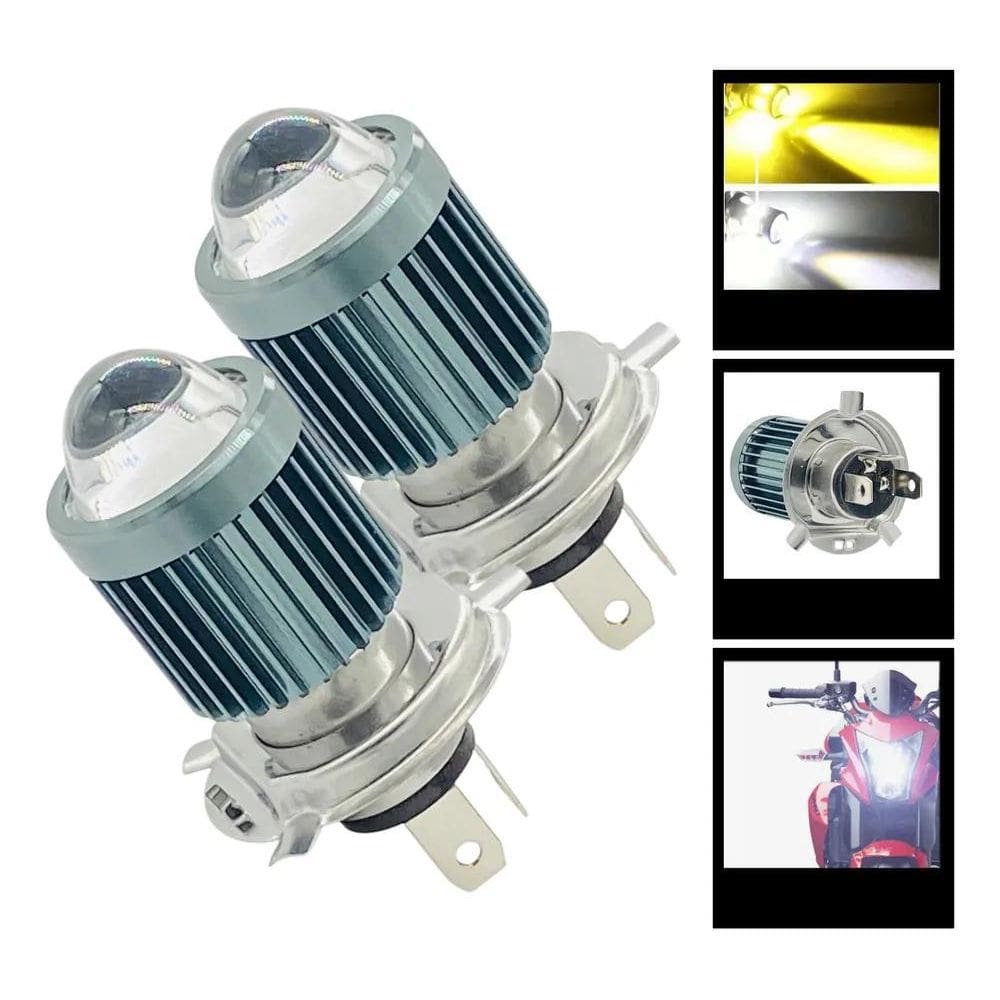 Par De Lâmpada Led Moto H4 Ba20D 6500K Olho De Peixe Potente
