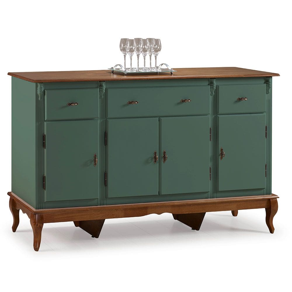 Balcão Buffet 4 Portas e 3 Gavetas com Pés Luiz XV 60635 Linz Móveis - Verde Musgo/Imbuia Glazer