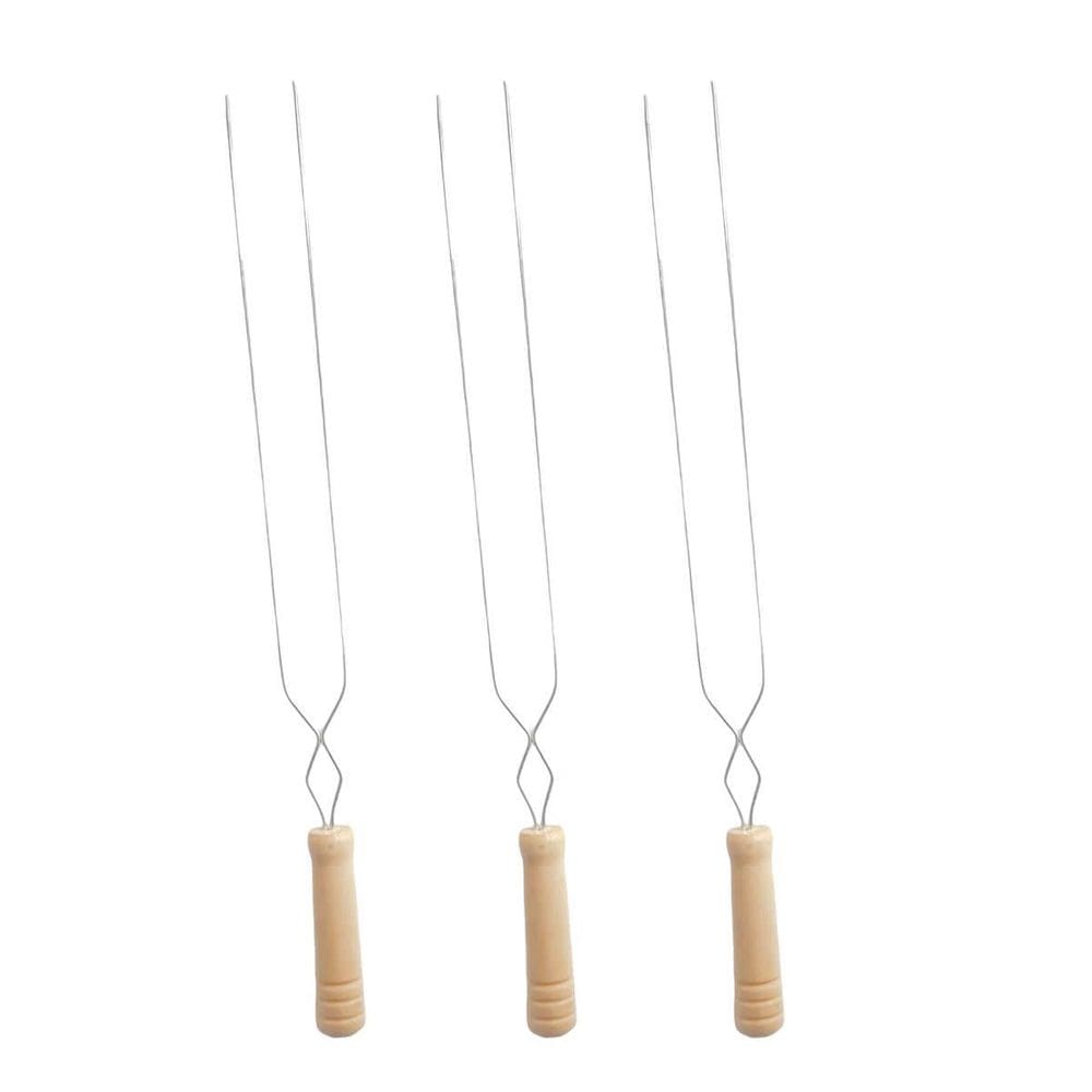 3Un Espeto Duplo Inox Cabo Madeira Churrasco 65Cm Aço