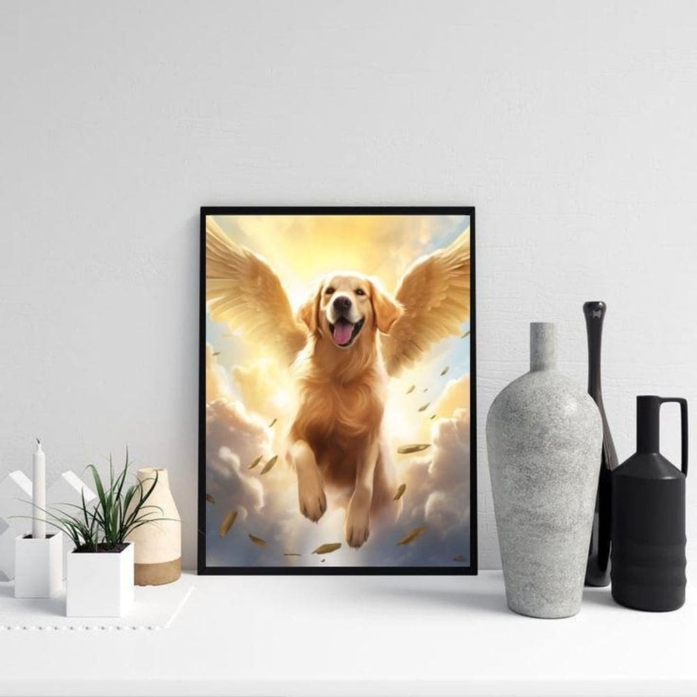 Quadro Cão Golden Retriever Com Asas 45X34Cm
