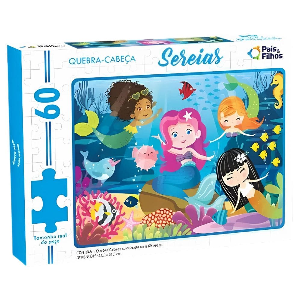 Quebra-Cabeça Infantil Sereias 60 Peças- Pais & Filhos