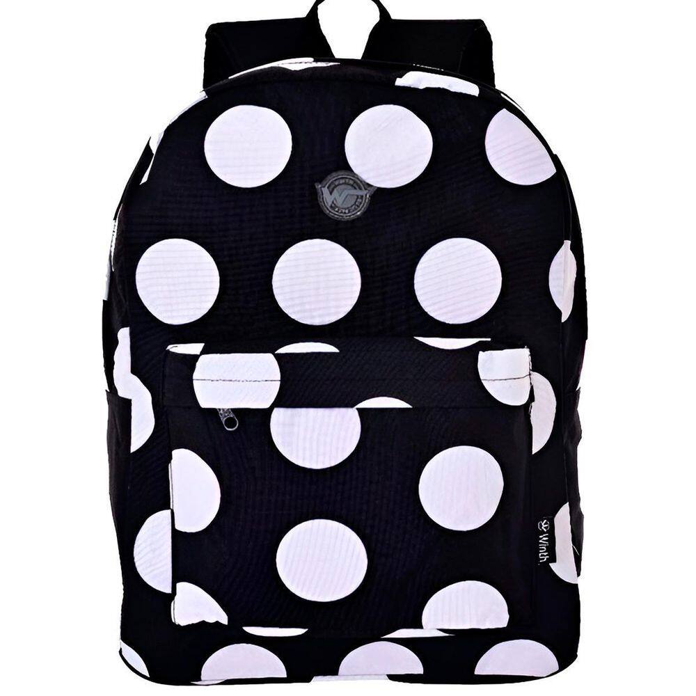 Mochila De Costas Feminina Juvenil Básica Bolinhas Cor:Preto