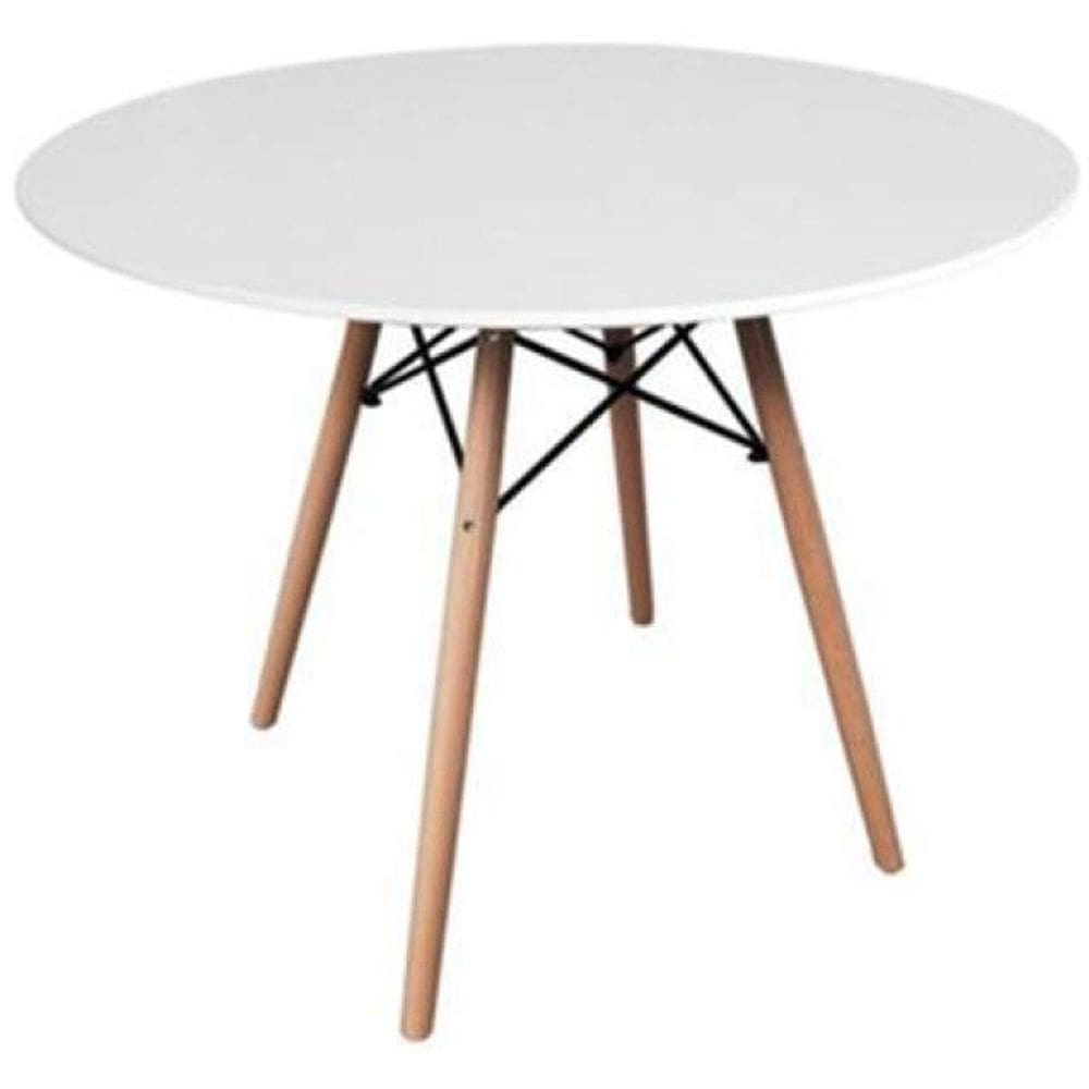 Mesa De Jantar Redonda Eames Eiffel Wood 80Cm Branca