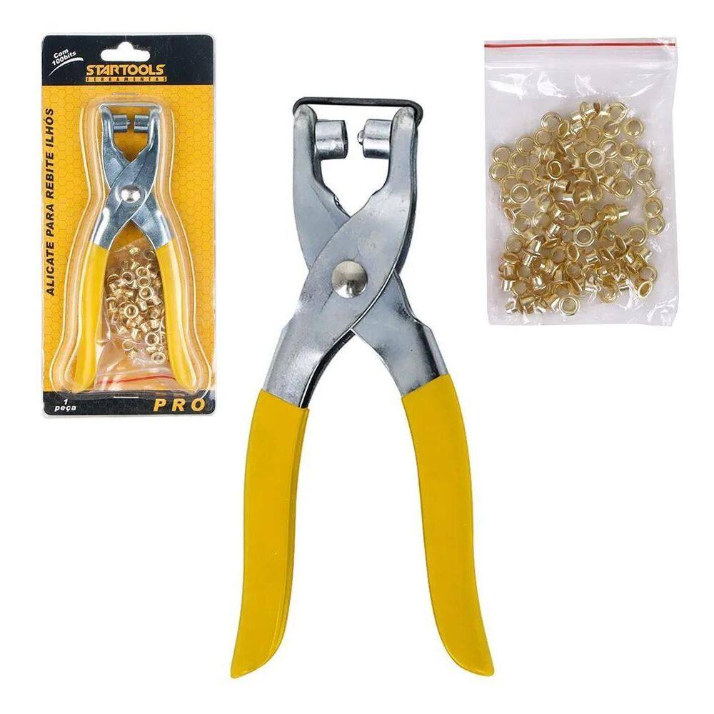 Alicate Para Colocar Ilhos Manual + 100 Ilhoses Dourados