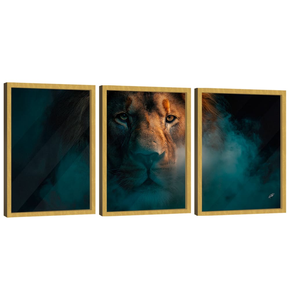 Quadro Decorativo Trio Leão na Fumaça Variação